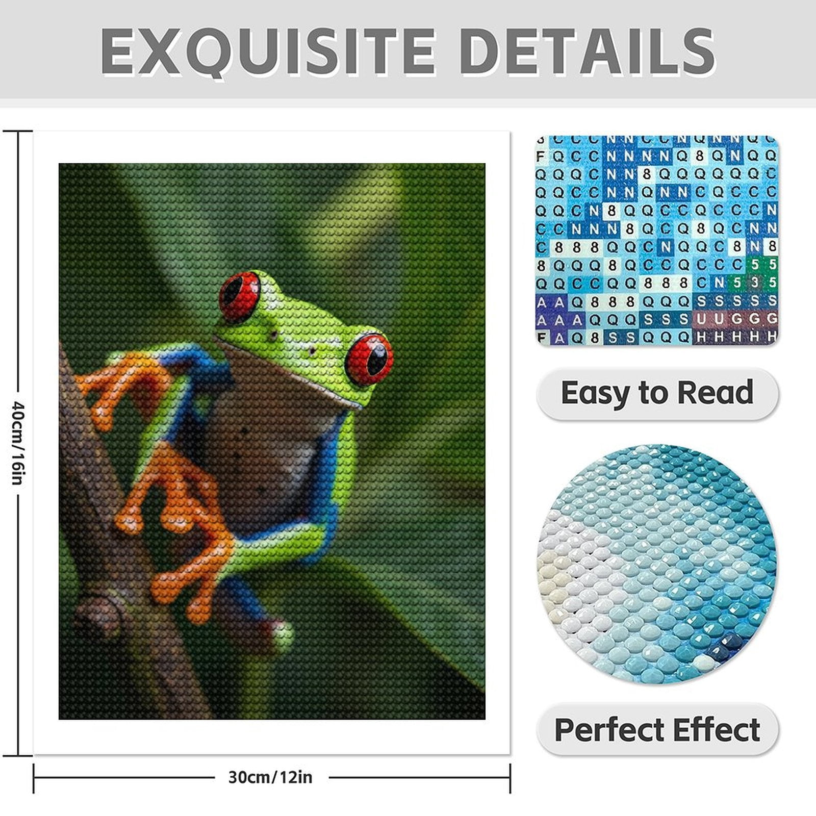 Diamond Art Kit for Adults, Red Eyed Tree Frog Portrait Diamond Painting for Adults Beginners, 5D DIY Diamond Art Painting Kits, Colorful Diamond Painting Craft for Home Decor 12x16