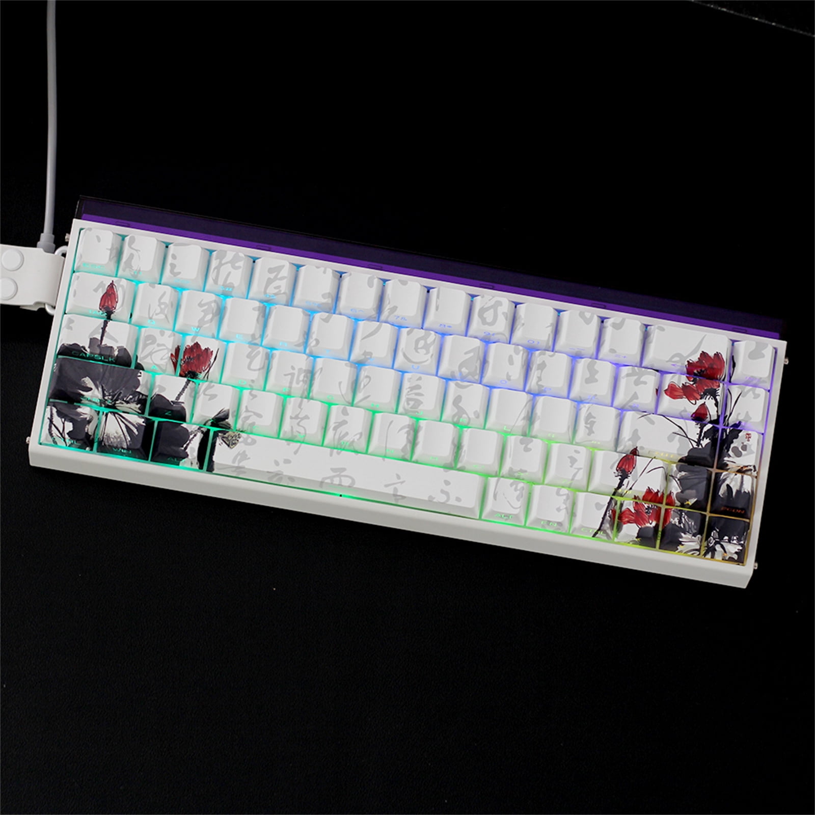 PBTs Keycaps for Mechanical Keyboards 65 Percent Layout Japanese Plums Blossoms Theme OEM Height Profile with Oil Resistant Coating