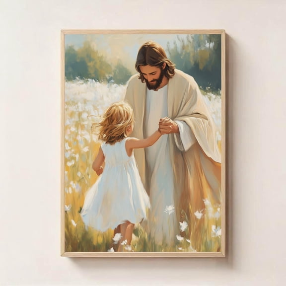 Jesus Dancing With A Little Girl Wall Art - Christian | Faith-Based Religious Home Decor | Spiritual Art UNFRAMED Poster, Wall Art for Decor, Present, 8x12