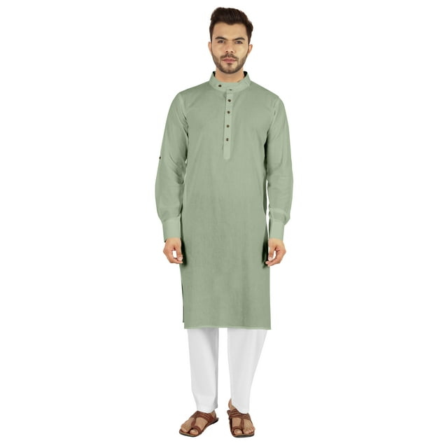 Atasi Ensemble Kurta Indien 2 Pcs pour Hommes Col Henley Coton Décontracté Longue Kurta