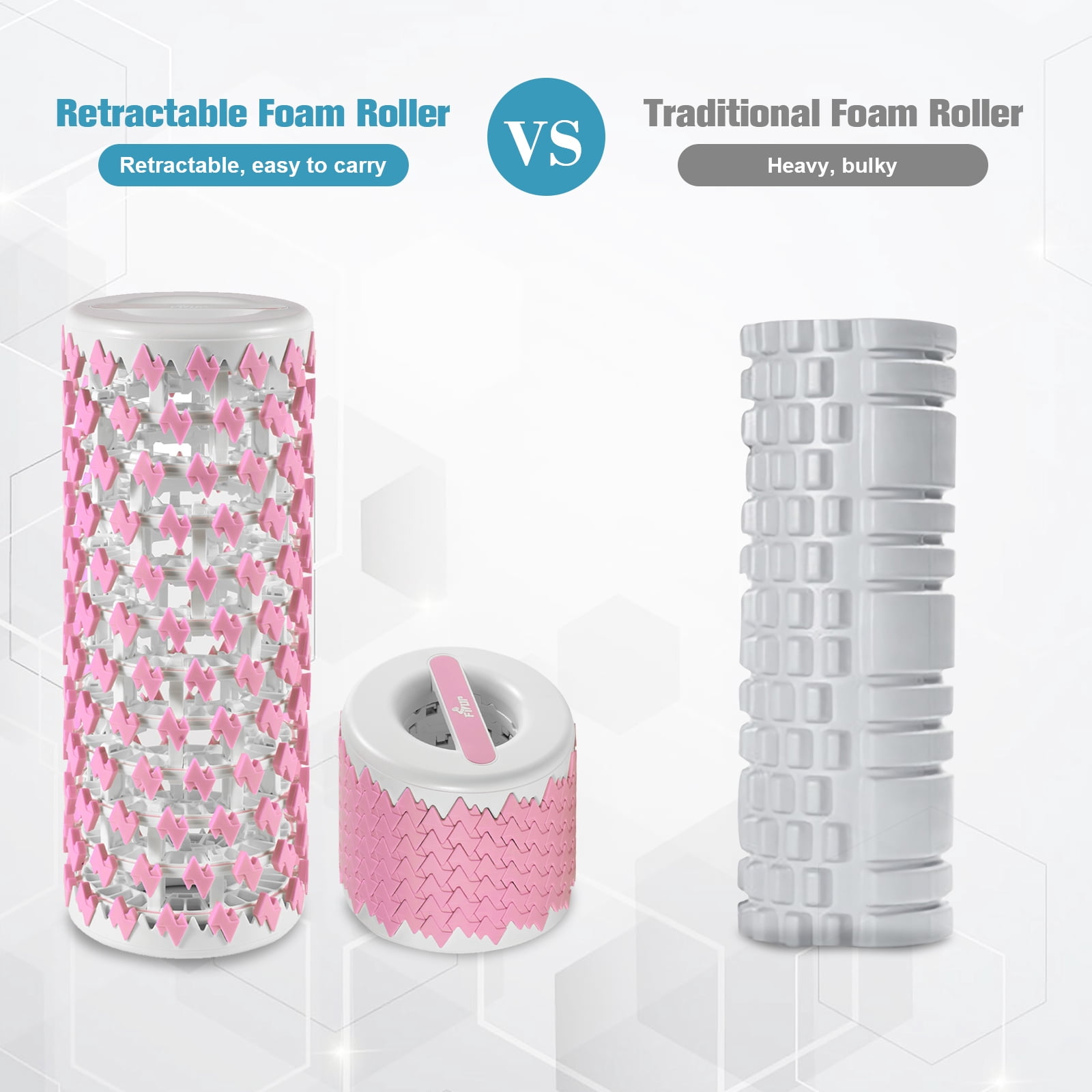 FISUP Retractable Foam Roller Muscle Massager Roller Exercise Home Fitness, Pink