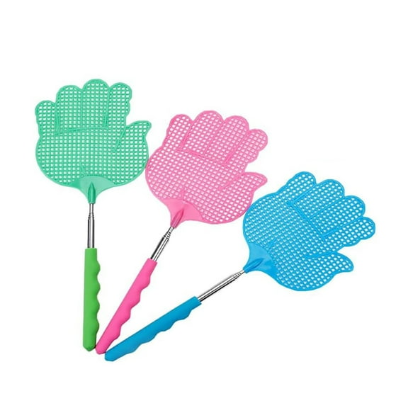 3 Pack Extendable Fly Swatter Stainless Steel Hand Fly Swatters with Rubber Handle (Green, Pink, Blue)