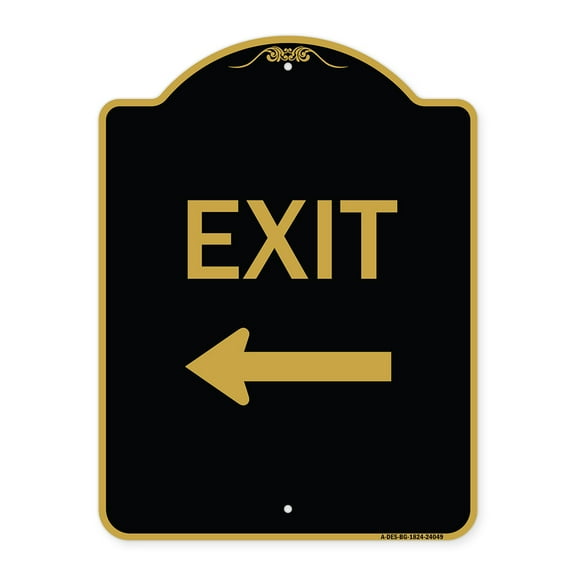 SignMission A-DES-BG-1824-24049 18 x 24 in. Designer Series Sign - Exit with Left Arrow 2, Black & Gold