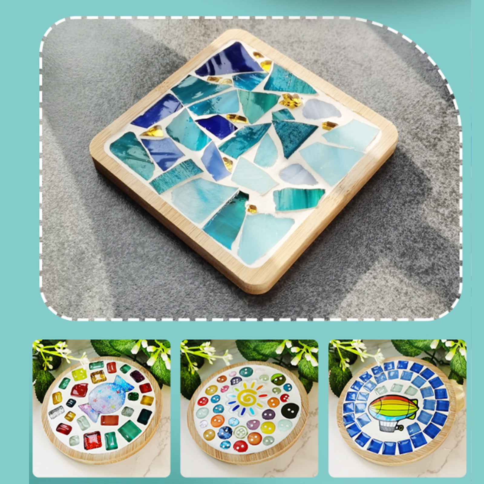 2 Sets DIY Mosaic Tile Craft Kit - Mixed Color Glass Tiles with 2 Wooden Coasters for Adults, Complete Starter Set for Handmade Home Decor & Creative Gift Making