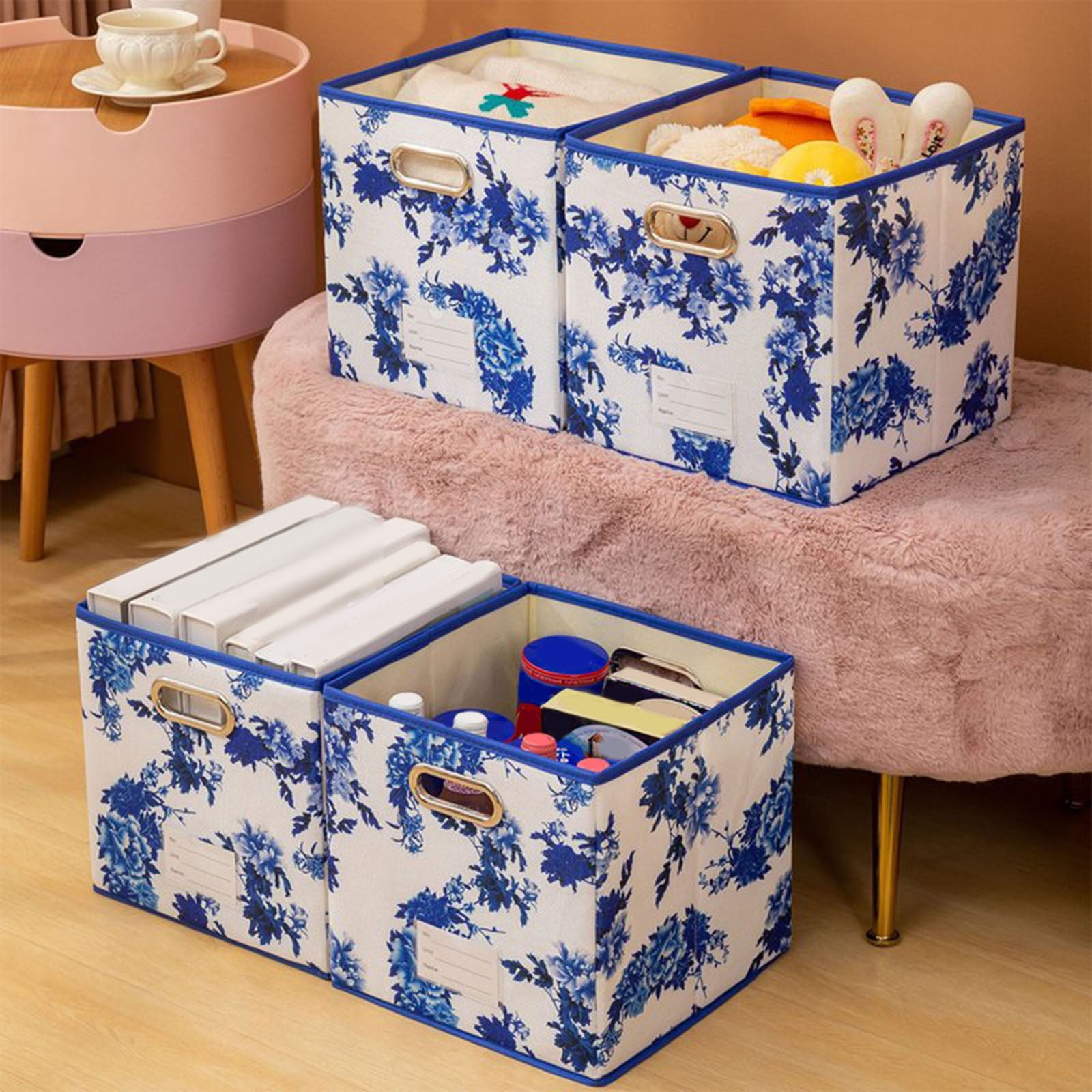 Fabric Cube Storage Bins For Girl Dirm,Stackable Storage Bins,Storage Cube Bins, 11X11  Storage Cube Bins,Foldable Fabric Cube Storage Bins, Toy Chests And Toy Storage Organization Containers Blue*4