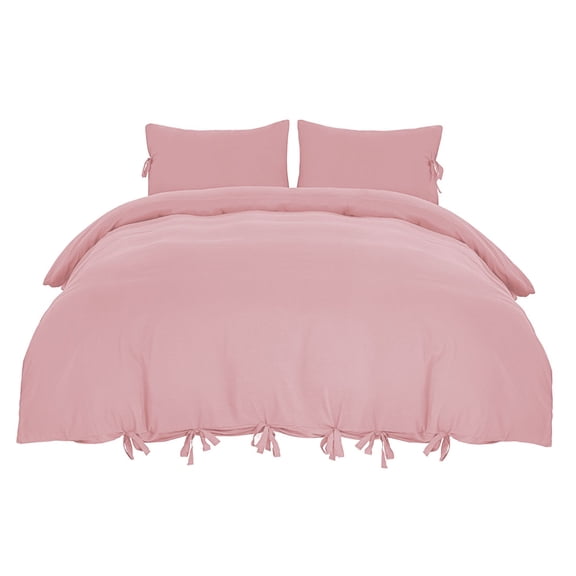Unique Bargains 3-Pack Bow Tie Duvet Cover Bedding Set Twin Pink