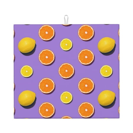 

Vsdgher Yellow Lemon And Orange Print Dish Drying Mat Kitchen Counter Mat Dish Drying Pad for Dishes Utensils Pots and Pans 16 x 18