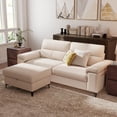 thumbnail image 3 of 88" Loveseat Sofa with Storage Ottoman Adjustable Armrest 3-Seat L-Shaped Sectional Couch for Living Room Beige, 3 of 11