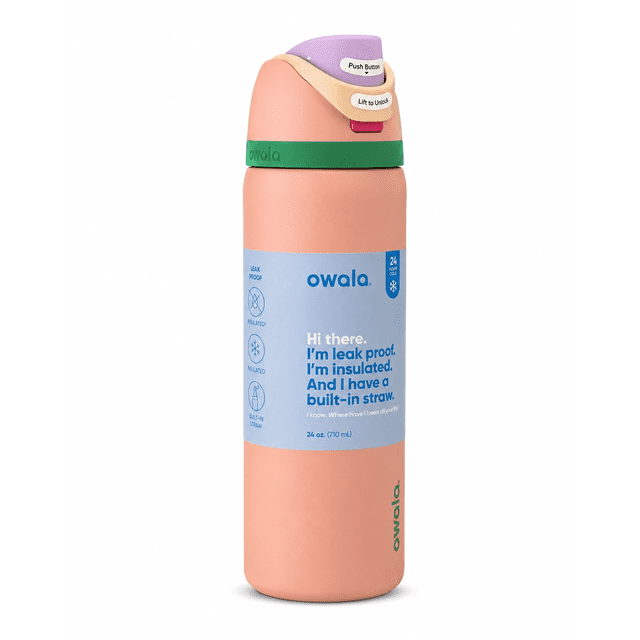 Owala FreeSip: Botella de acero inoxidable aislada con popote, 24 oz (700ml)