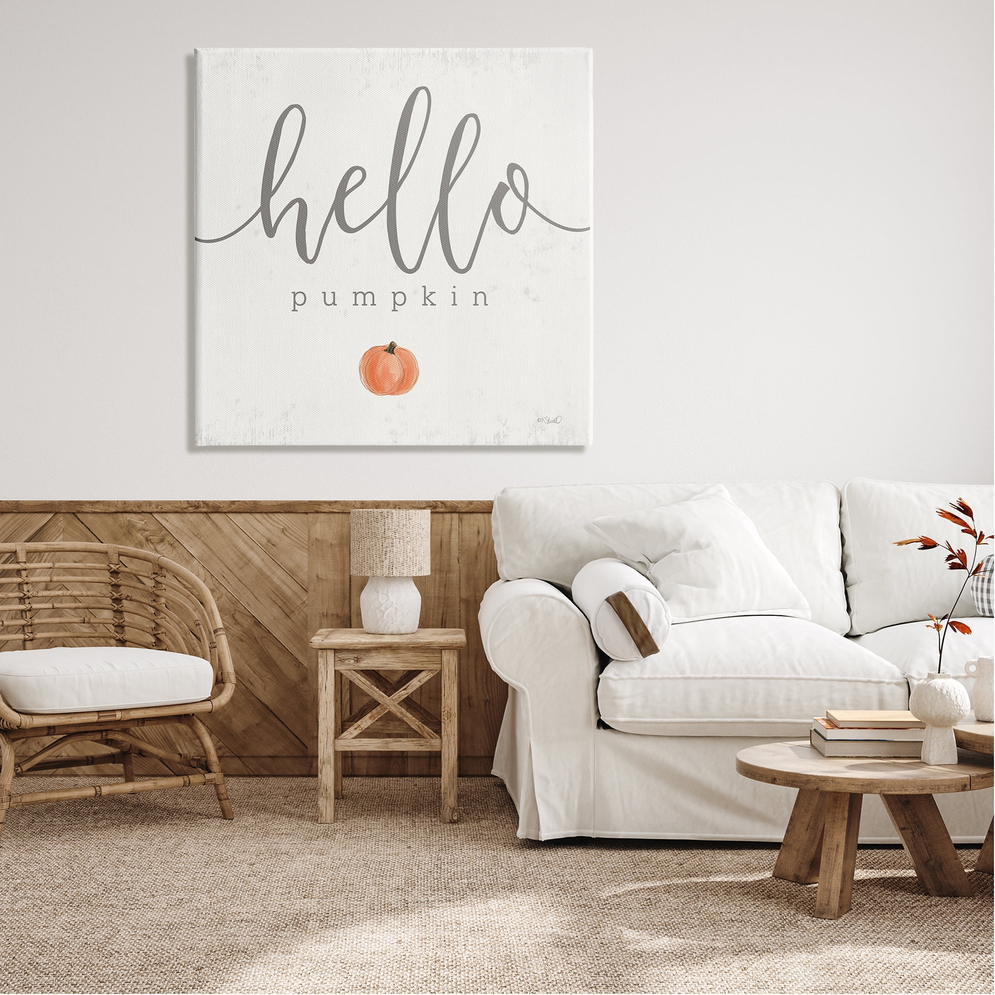 Stupell Industries Hello Pumpkin Fall Greeting Food & Beverage Painting Gallery Wrapped Canvas Print Wall Art, 36 x 36