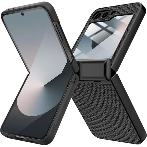 KOMI Ultra-Slim Case for Samsung Galaxy Z Flip 6 Case with Hinge Protection & Screen Protector, [Wireless Charging] Shockproof Matte Finish Hard Phone Case Full Cover for Galaxy Z Flip6 5G Black