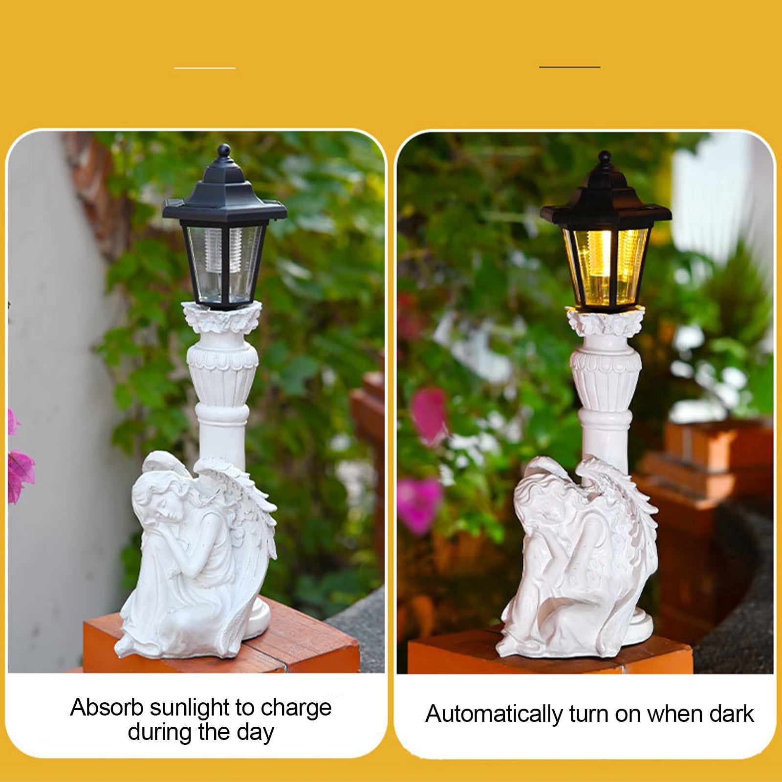 Solar Garden Angel Statue,Light Up Angel Figurines Decorations Outdoor Resin Sculpture with Solar Powered Lantern for Patio Yard Lawn Home Art Ornaments,Mother's Day Birthday Gift For Mom