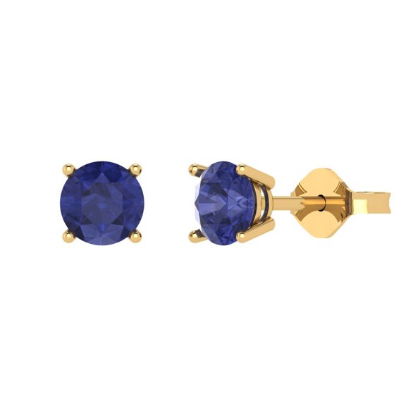 1.5 ct Push-Back Stud Earrings for Women | 6mm Round Cut Simulated Tanzanite | 18K Yellow Gold