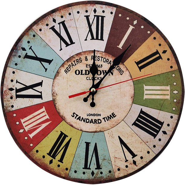 Reloj de pared de madera retro, decoración de granja de 12 pulgadas, silencioso, sin tictac, relojes de pared, cuarzo de calidad, funciona con pilas, estilo rústico vintage,11 Feliz Sencillez