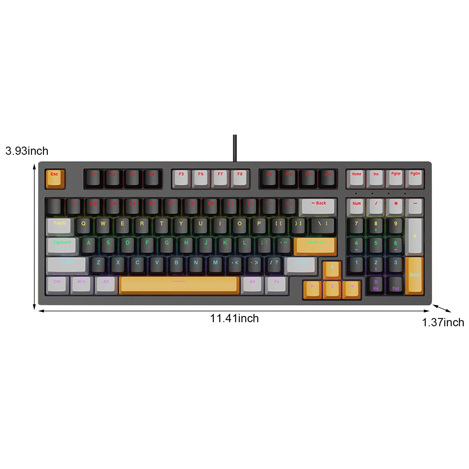 AuroraX 98 Keys Gaming Keyboard LOL Wired C-Type Ergonomic Keyboard Gray RGB Lighting Mechanical Keyboard
