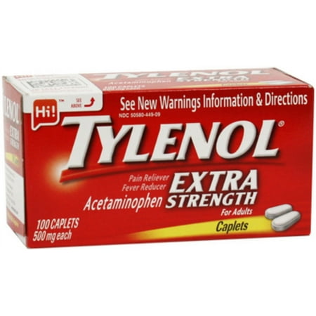 TYLENOL Extra Strength Pain Reliever & Fever Reducer, 500 mg Caplets 100 ea (Pack of 2)