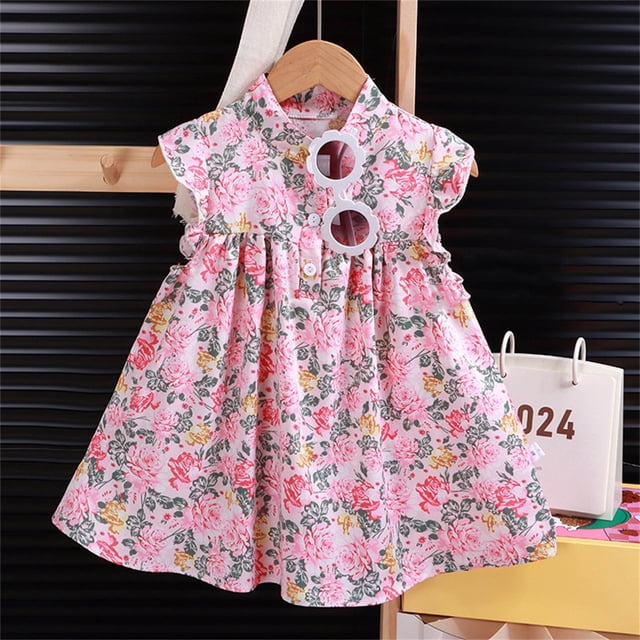 JDQJBZ Robe Sans Manches pour Filles Imprimé Floral Bretelles Spaghetti Ajustables Tenue d'Été
