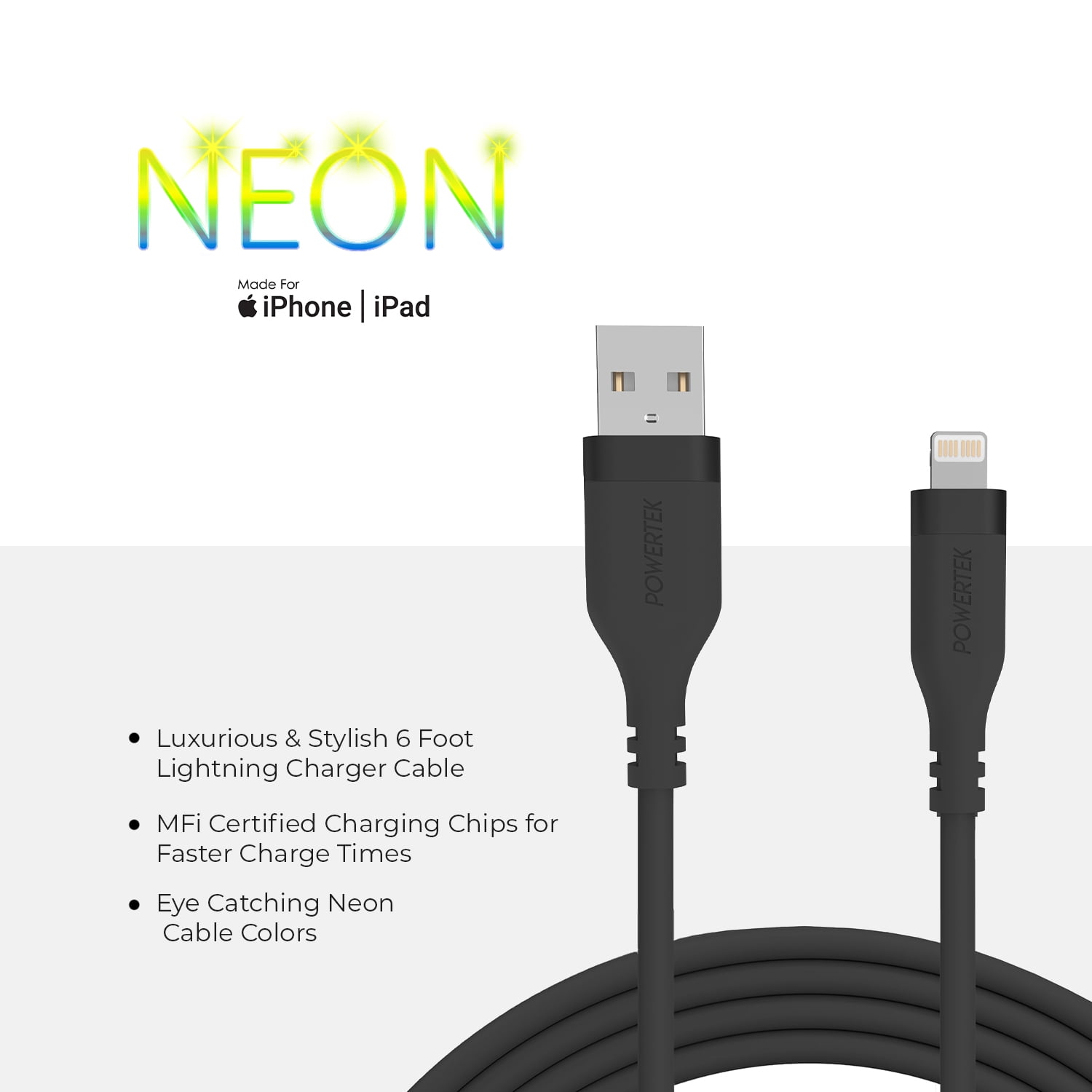 Liquipel Powertek Neon USB-A to Lightning - Black