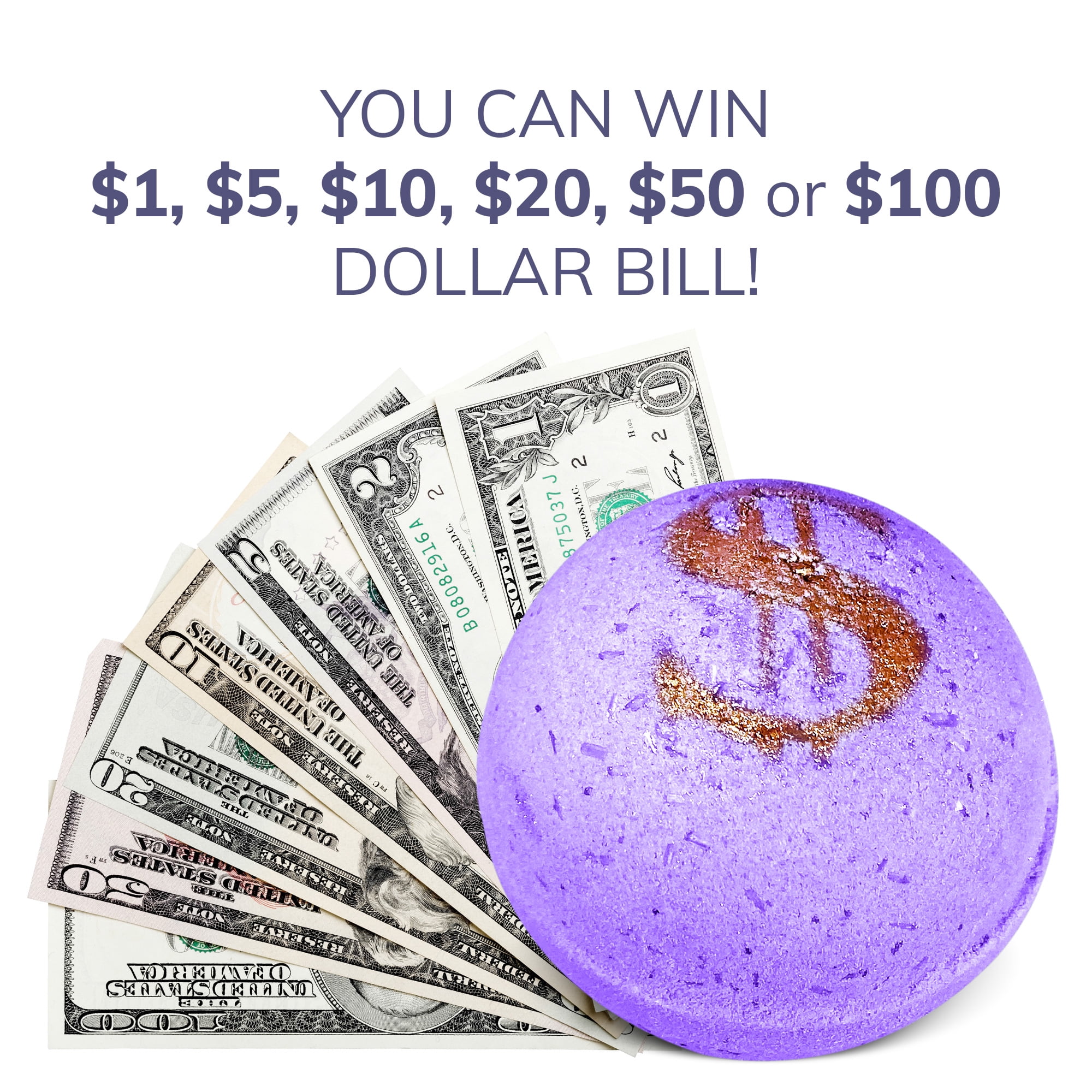 4 Set Bath Bombs with Money Surprise Inside - Prize up to 100 Inside - Handmade from Natural and Organic Ingredients - Made in USA