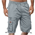 thumbnail image 2 of Akafmk Mens Cargo Shorts Solid Color Multi Pockets Leather Patch Button Zipper Elastic Waist Adjustable Cuffs Shorts Pants M, 2 of 3