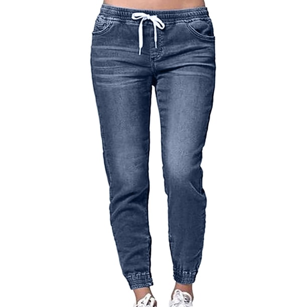 Puntoco - Pantalones vaqueros para mujer, cintura media, bolsillos, con cordones, informales Puntoco Puntoco-459