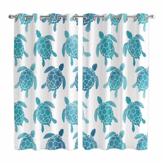 Curtains 63 Inch Length 2 Panels, Coastal Sea Turtle Grommets Window Treatment Curtain, Nautical Turquoise Ocean Creatures Thermal Curtains Drapes for Living Room/Bathroom