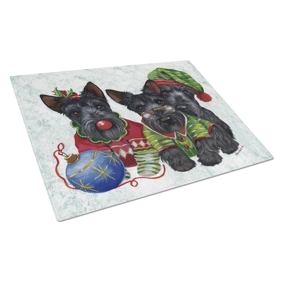 Scottish Terrier Christmas Elves Glass Cutting Board Large