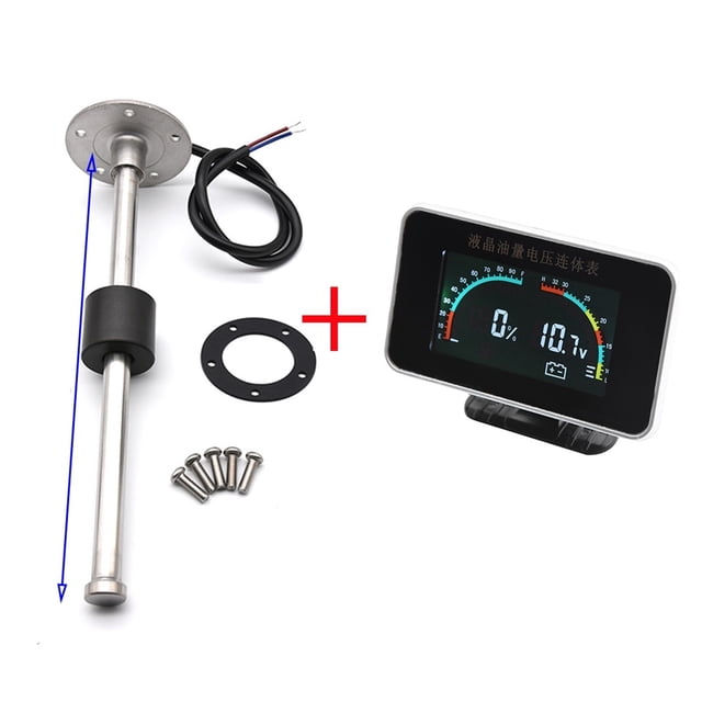 2 In 1 LCD Fuel Gauge Voltmeter With Fuel Float Sensor 0-190ohm For 12V Car Truck Motorcycle Oil Tank Level Sensor 100-600MM ,Suits Most Tanks