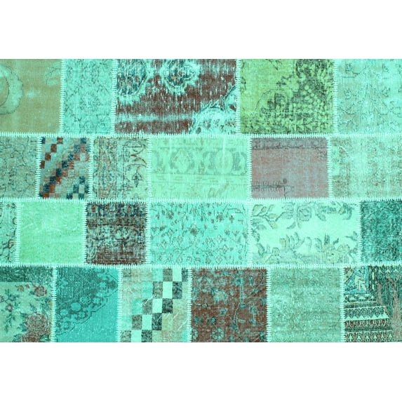 Ahgly Company Indoor Rectangle Patchwork Turquoise Blue Transitional Area Rugs, 6' x 9'