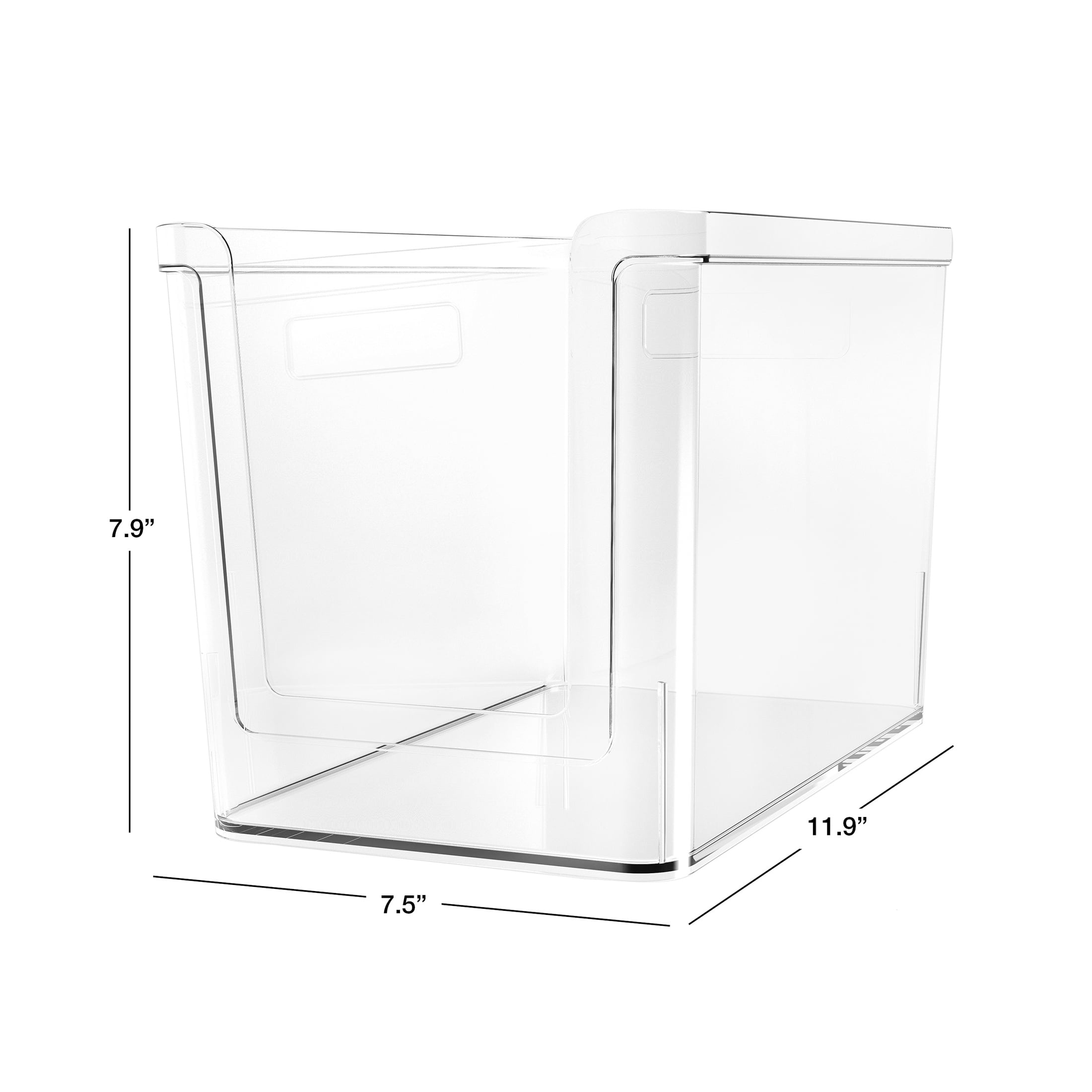 Mainstays Large Deep Clear Plastic Pantry Storage Organizer Bin with Open Front, Kitchen Cabinet, Fridge and Shelf Storage Container for Pantry Organization, 12" x 7.5" x 8"