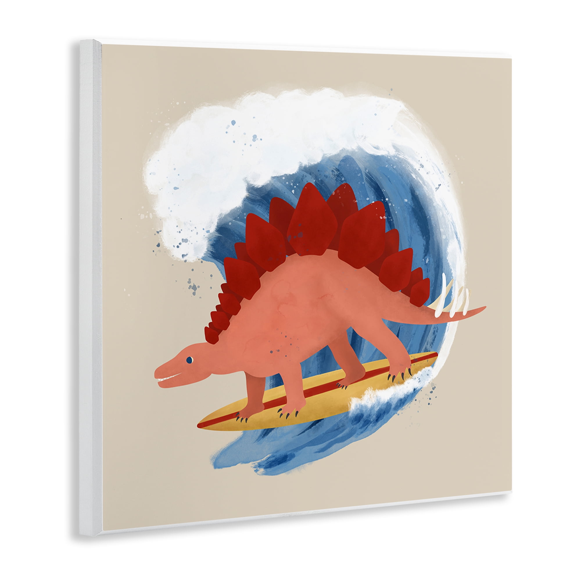 Stupell Industries Surfing Dino Stegosaurus Novelty & Humor Painting Unframed Art Print Wall Art, 12 x 12