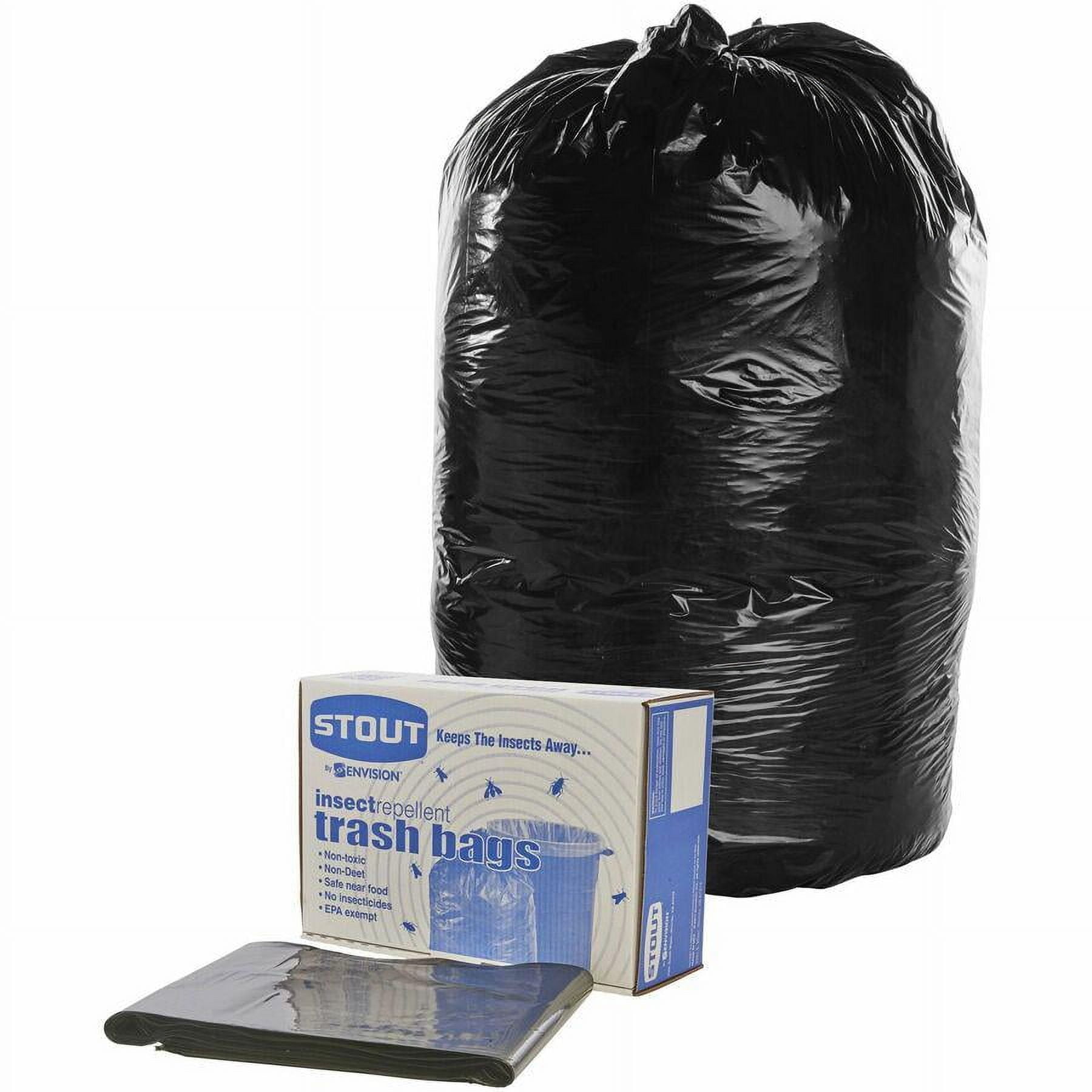 Stout® 33% Recycled Insect Repellent Trash Bags, 35 Gallons, 33" x 40", Black, Box Of 80