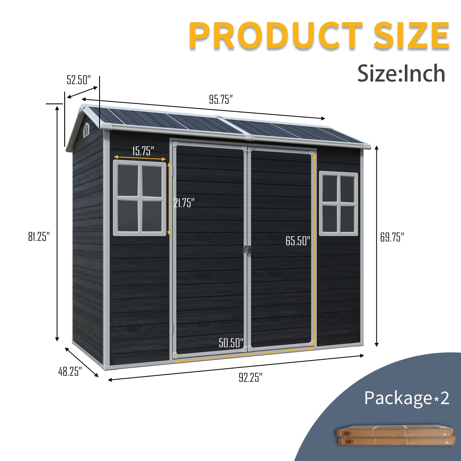Alvantor 8 x 4 Ft Resin Storage Shed with Floor Outdoor Waterproof Garden Shed with Window and Lockable Door for Backyard, Garden, Patio Black