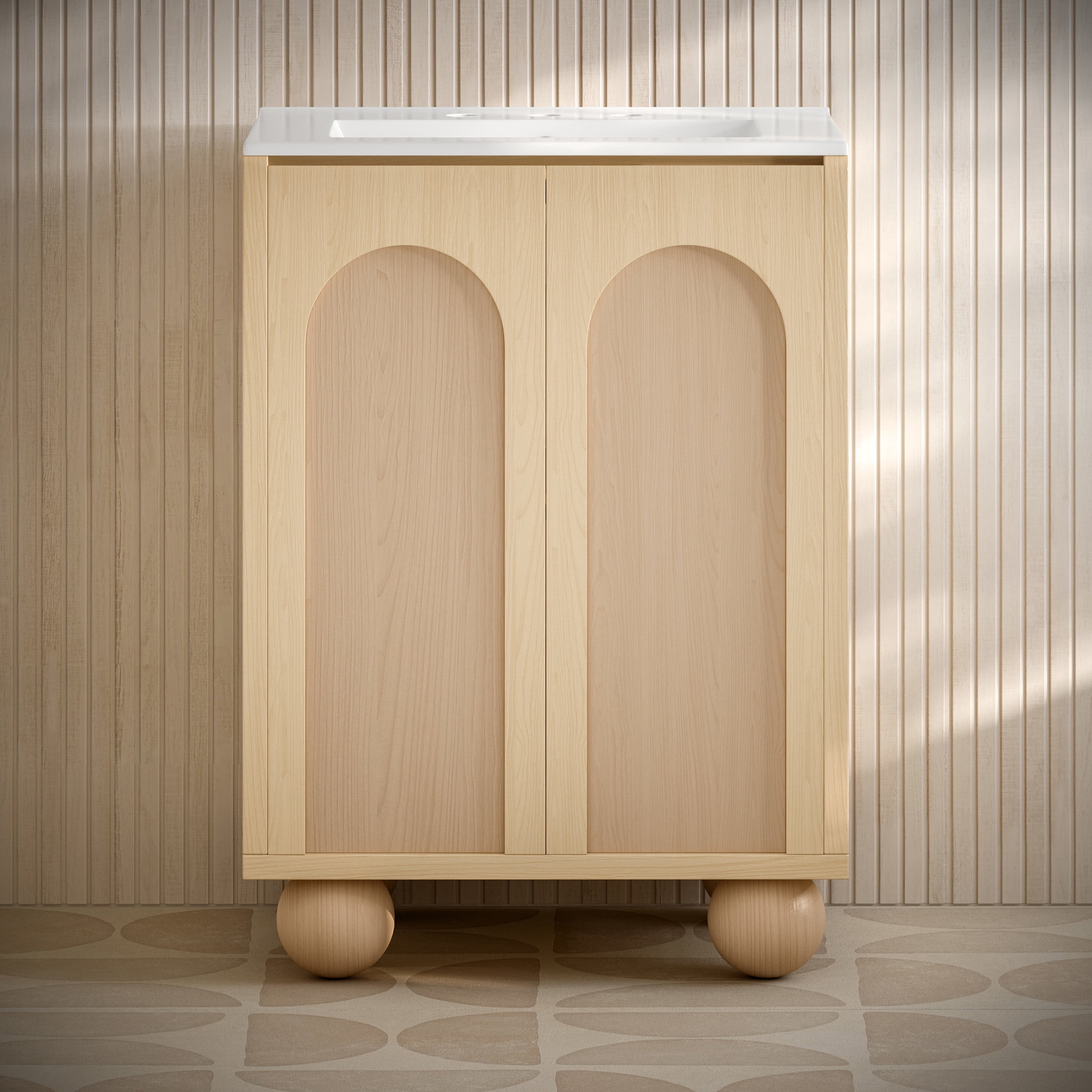 Plaisir II 24" Freestanding Bathroom Vanity in Natural Oak with 3-Hole Widespread Sink Top