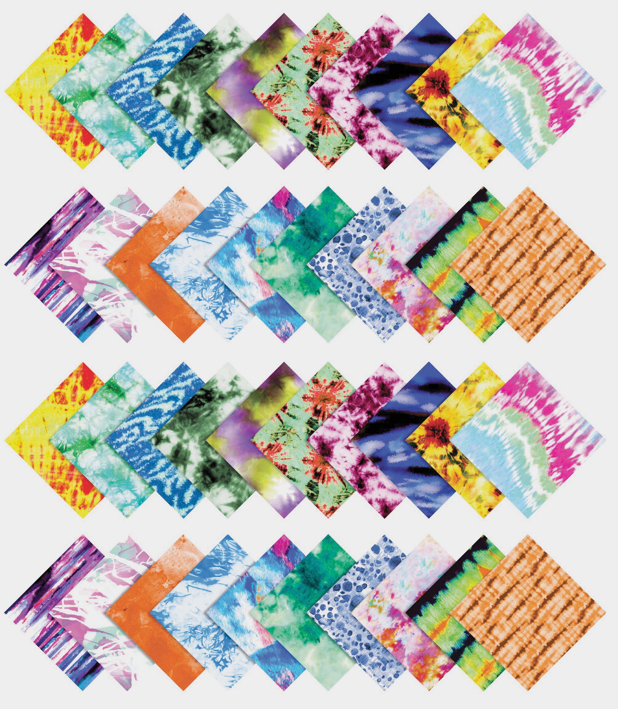 Soimoi 40Pcs Tie Dye Print Precut Fabrics Strips Roll Up 1.5x42inches Cotton Jelly Rolls For Quilting - Multicolor