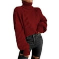 thumbnail image 1 of BEAFNKSG Women Turtleneck Sweater Drop Shoulder Long Sleeve Knitted Sweater Cable Knitted Pullover Sweaters, 1 of 3