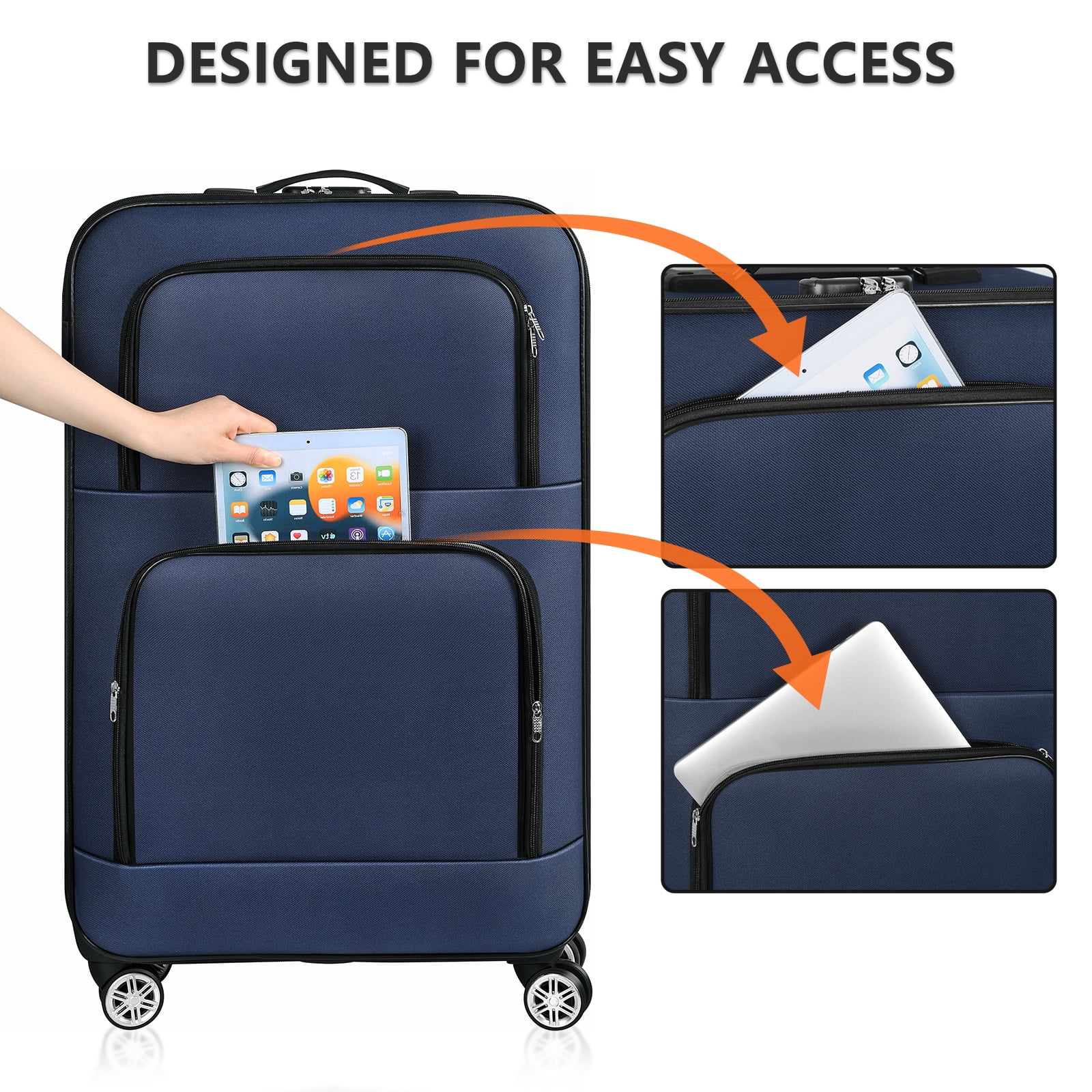 2PCS Soft-sided Fabric Luggage Roller Luggage Lightweight 20"+28" Blue