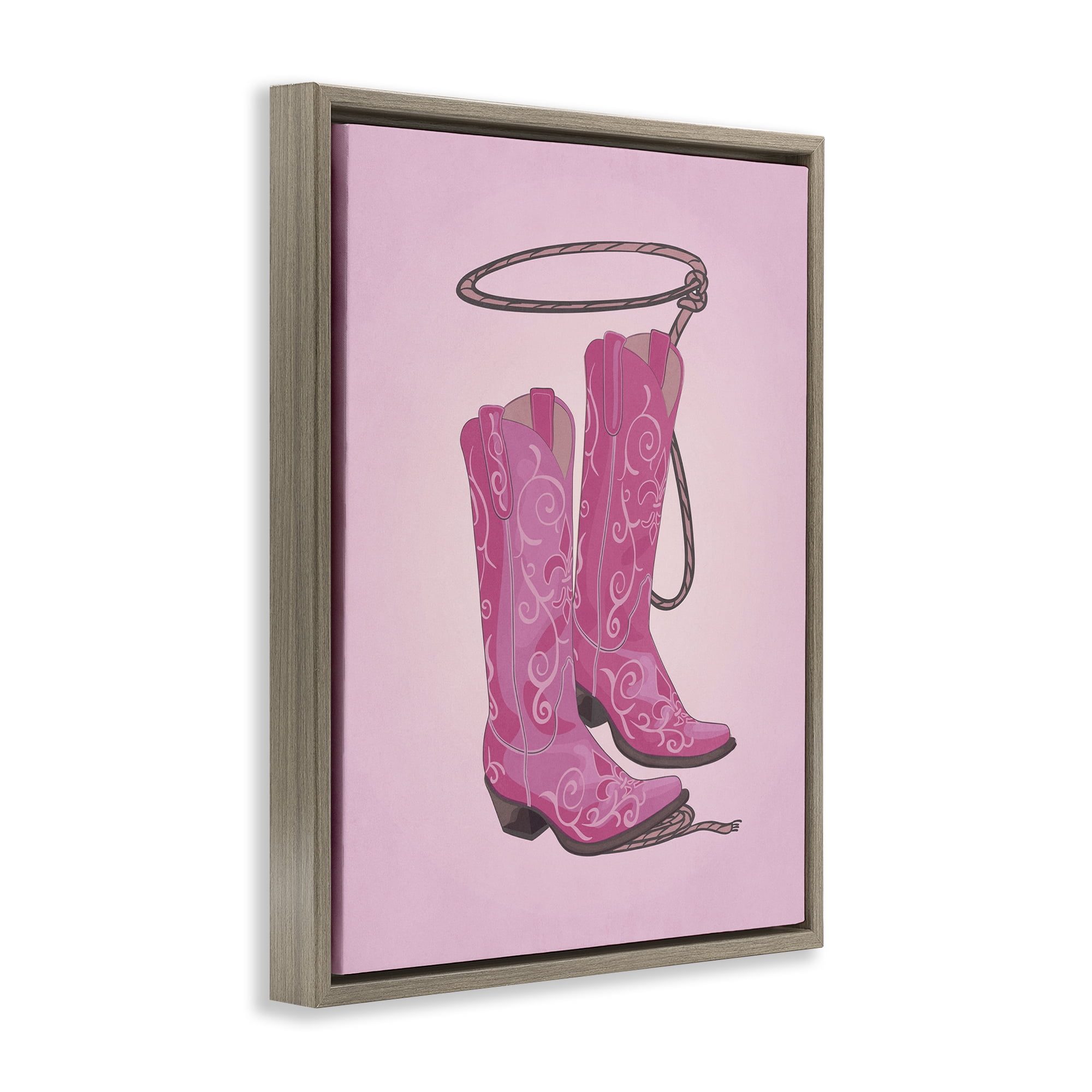 Stupell Industries Cowgirl Boots & Lasso Entertainment Painting Brown Floater Framed Canvas Art Print Wall Art, 17 x 21