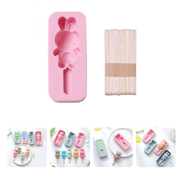 Ice Cream Mold with 20 Sticks Quick Release Silica Gel Bear Rabbit Shaped Popsicle Mold for Summer