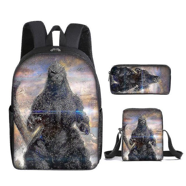 3 unids/set Godzilla Vs Kong mochila impresa bolso de escuela con bolsa de lápiz bolsa de mensajero