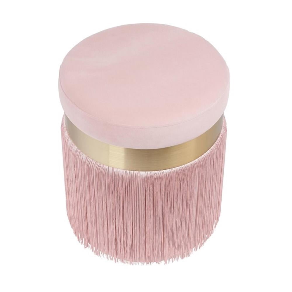 Maklaine 16.3"H Transitional Velvet and MDF Ottoman in Blush Pink
