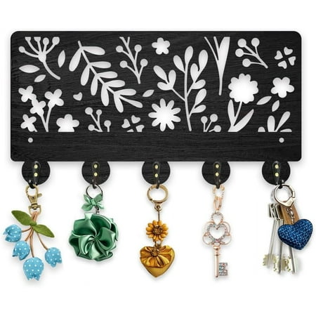 Wood Wildflower Coat Hooks Nature Flower Key Holder 11.8×6.3inch Botanical Plant Key Hanger 5 Alloy Hooks Decoratice Key Hook for Gift Garden Living Room Office Entryway Hallway
