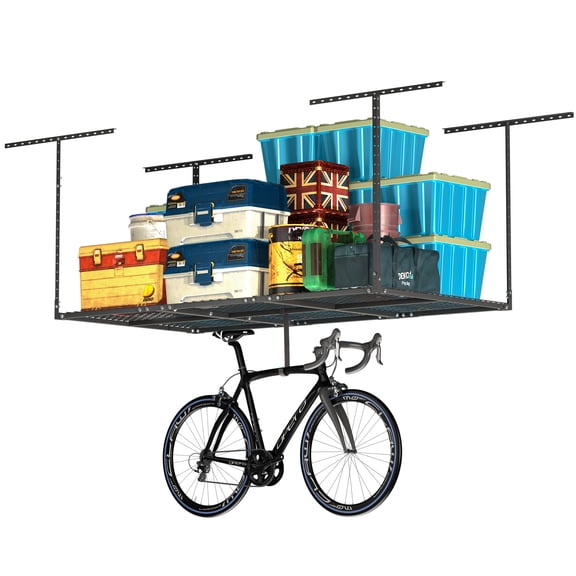HOHYN 3x6 Adjustable Garage Ceiling Storage Rack, 72"L x 36"W (22"-42"H), 500 lbs Capacity, Heavy-Duty Overhead Organizer with DIY Installation, Black, Classic Series