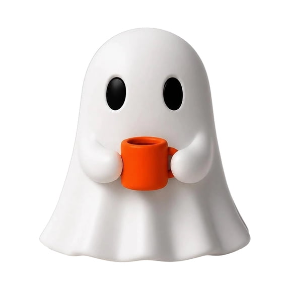 Halloween Ghost Figurine Holding Coffee Mug, Spooky Resin Ghost Statue, Cute Red Heart Ghost Home Decoration Humorous Desktop Gifts Halloween, 1 Pc, 1.97 Inches