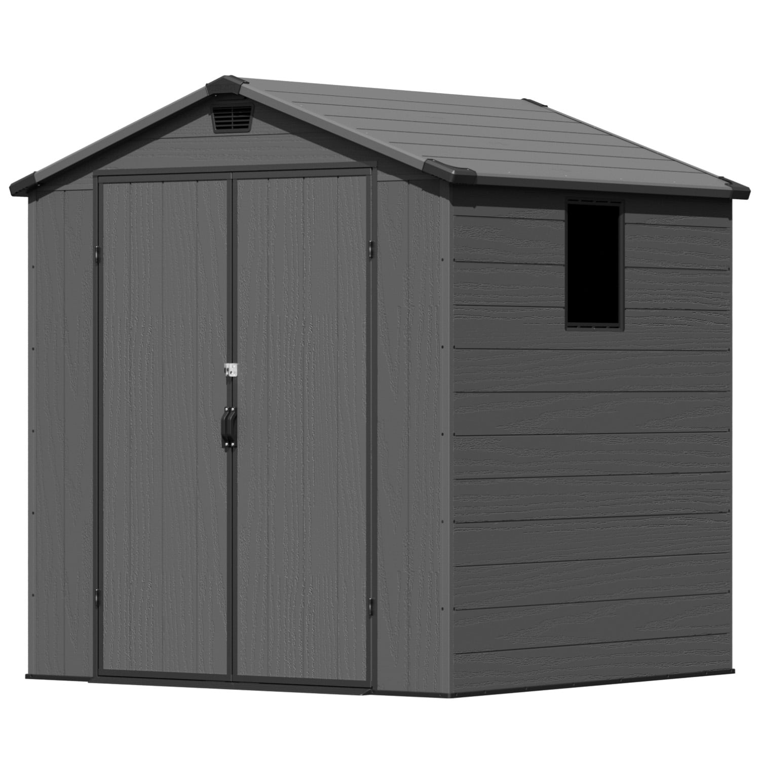 Patiowell 6'x6' Resin Storage Shed, Lockable Door & Window, Durable All-Weather Outdoor Shed for Garden & Tool Storage, Dark Gray