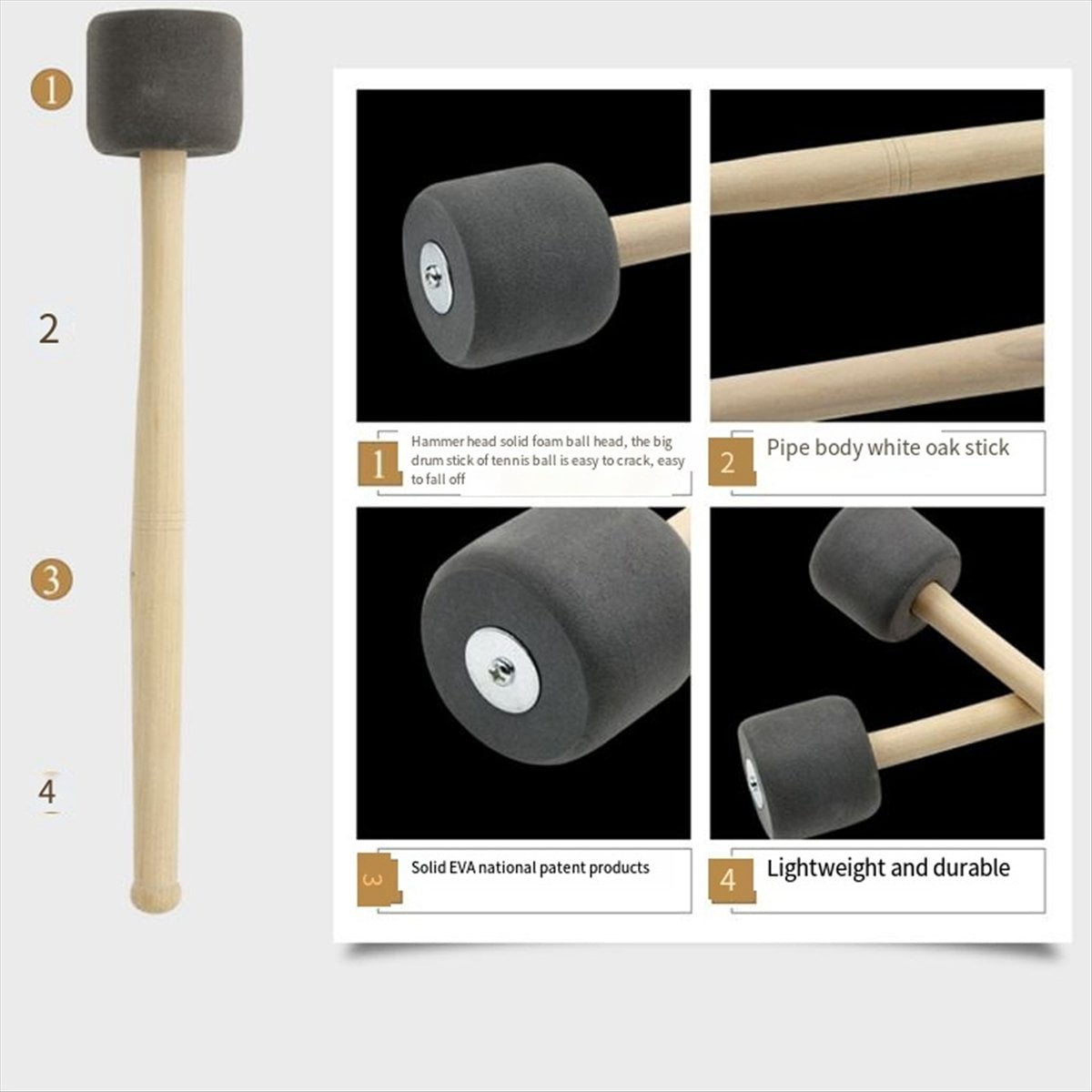Red 12.8 Inch Foam Rubber Drum Sticks, Bass Drum Sticks, Non-Slip Bass Percussion Sticks, Percussion Accessories
