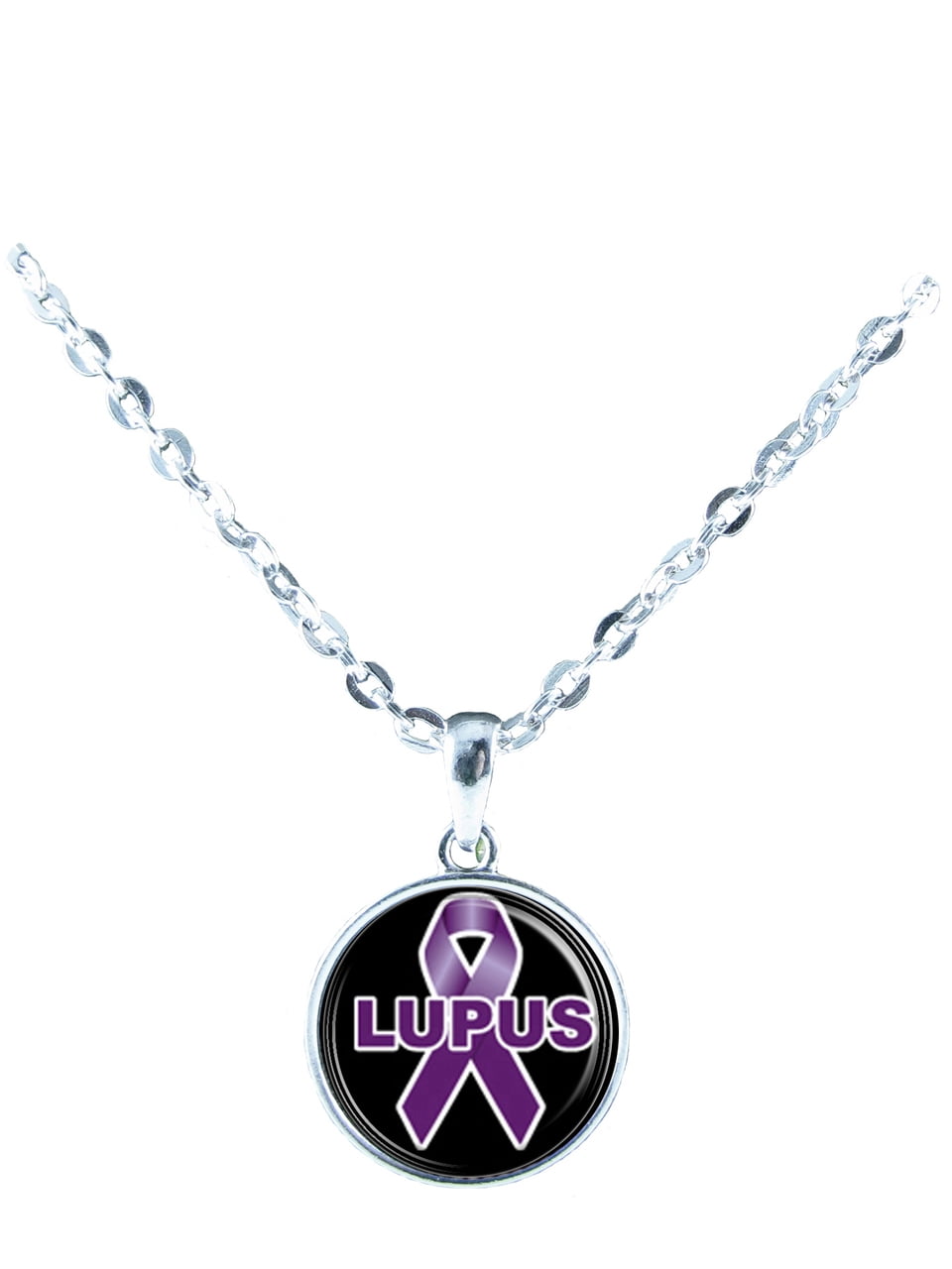 Lupus Awareness Purple Ribbon Butterfly Hope Glass Tile Pendant Necklace