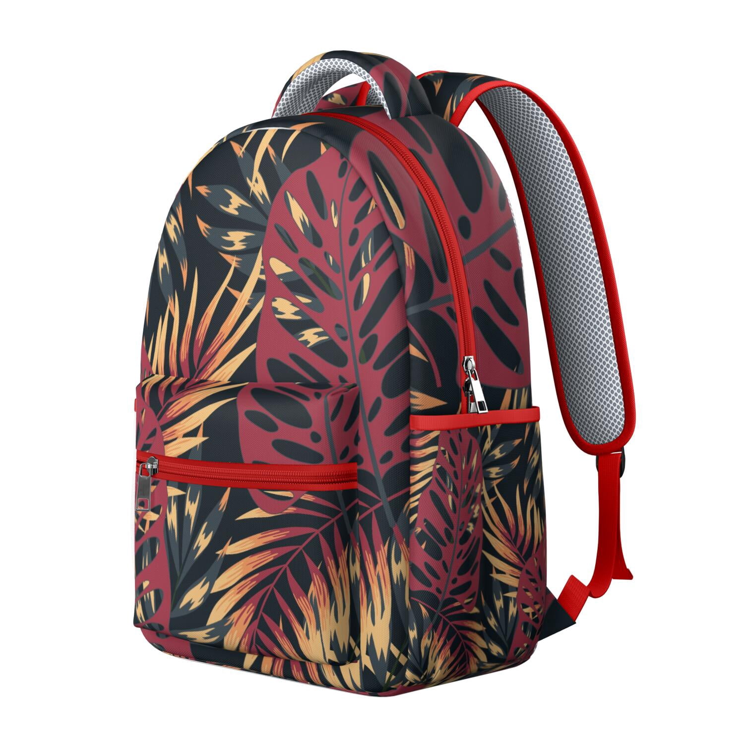 Jungle Leaves Waterproof Backpack for Teens, Ergonomic Design with Adjustable S-Shaped Shoulder Straps & Padded Back Panel