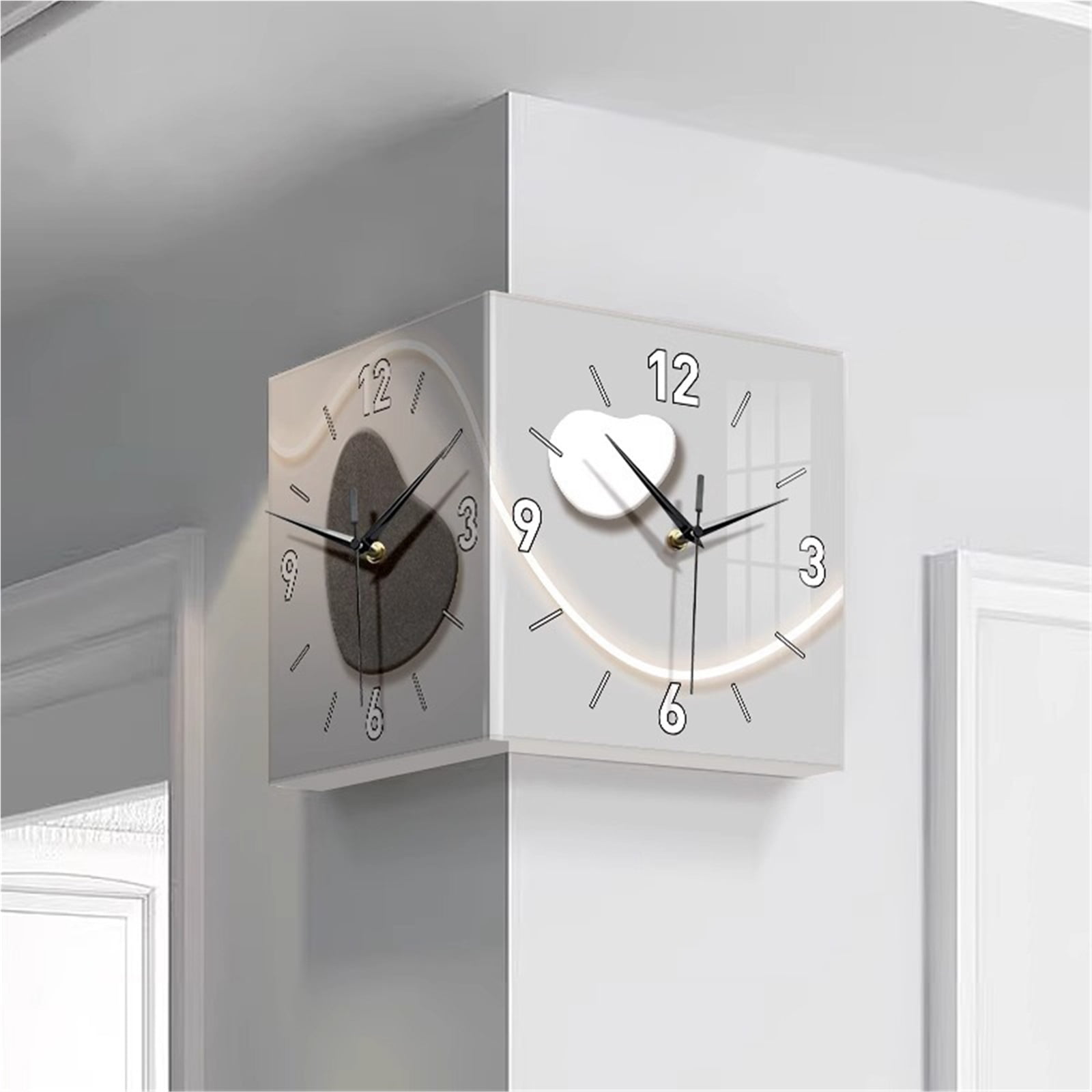 Creative Clock Wall Lamp, Modern Double Sided Corner Clock, Modern Wall Decor for Bedroom, Living Room