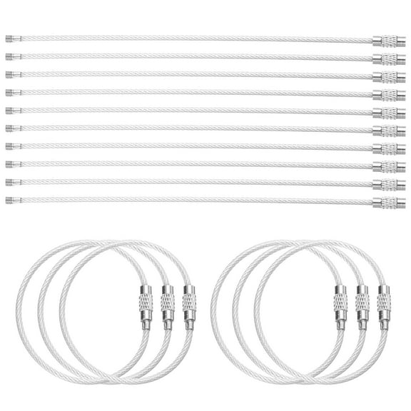 Uxcell 16pcs Wire Keychain Cable 6" Plastic Coated 2mm Stainless Steel Key Ring Cable Loop Rings Transparent
